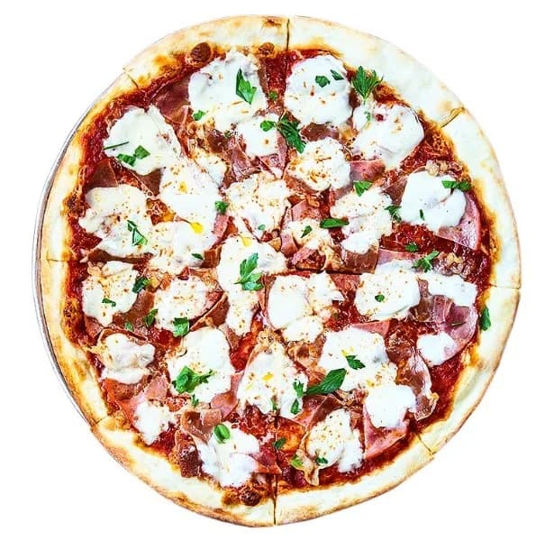 Sal's Deluxe, prosciutto, capocollo and bocconcini on marinated sauce